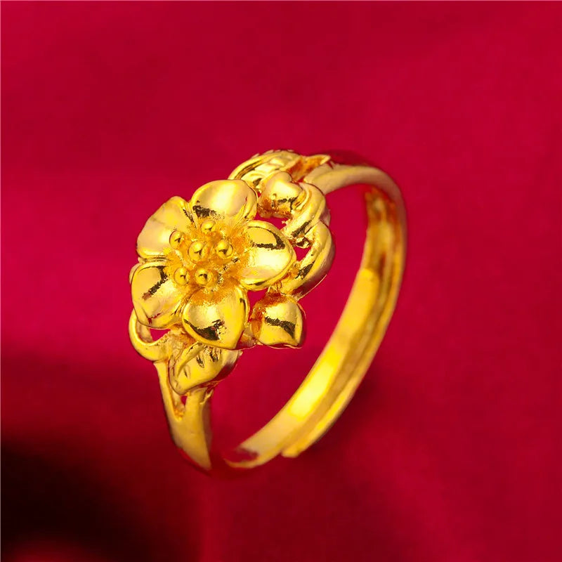 ANIID Ethiopia Dubai Flower Gold Color Arab Rings Resizable For Women Wedding Jewelry African Party Gift Nigerian Jewellery