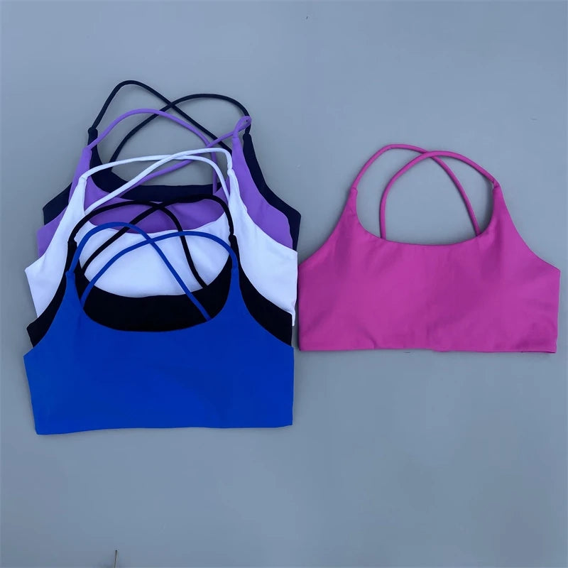 Women Sports Bra Sexy Cross Straps Back Fitness Bralette High Impact Gym Yoga Workout Crop Top Vest Push Up Running Underwear