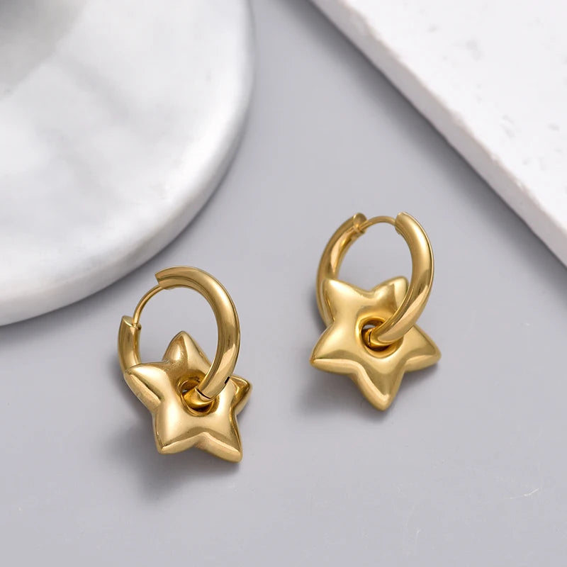 Classic Stainless Steel Heart Star Hoop Earrings For Women Punk Hip Hop Gold Silver Color Y2K Jewelry Female Earrings oorbellen