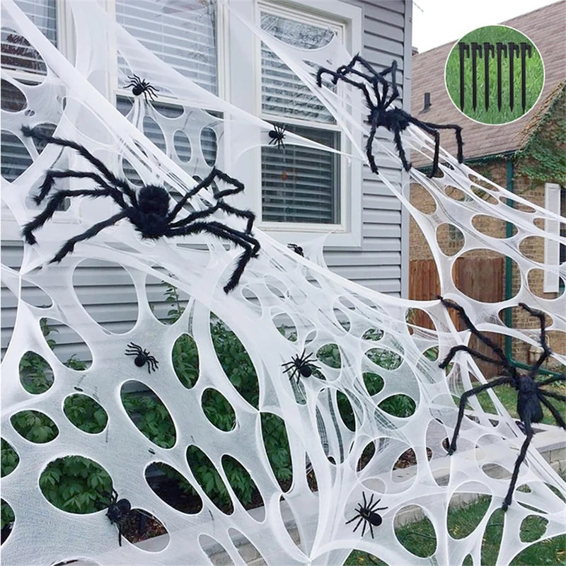 2/4Meters Outdoor Giant Stretchy Netting Spider Webbing Ripped Cobweb Haunted House Prop Halloween Decor Spooky Party Supplies