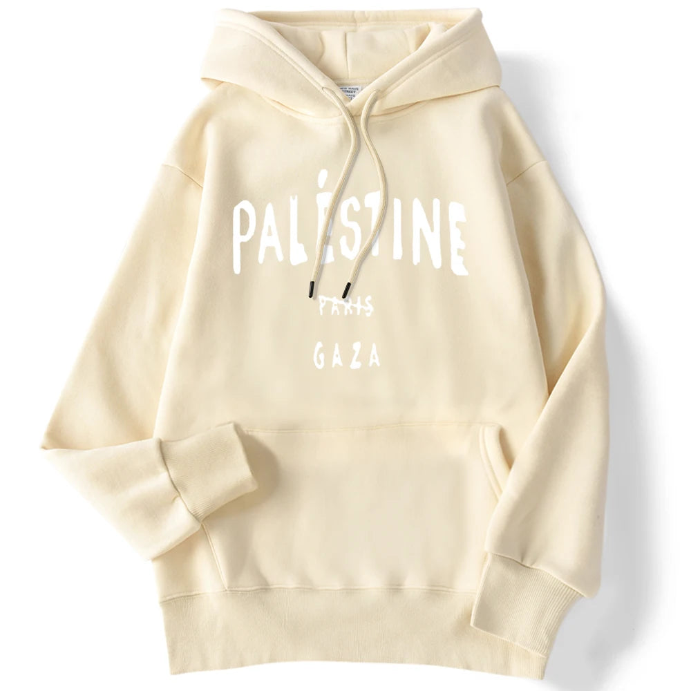 Winter Woman Hoodies Palestine Gaza Letter Printed Pullovers Breathable Loose Warm Pocket Sweatshirts Casual Ladies Streetwears