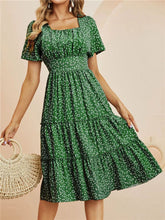 Load image into Gallery viewer, Fashion Square Collar Bubble Sleeve Floral Dress Women Medium Long Spring Summer Dress