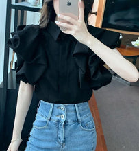 Load image into Gallery viewer, Korean Vintage Puff Sleeve Women Summer Chic Black Fashion Blouse Design Office Lady Tops Harajuku Casual White Tops