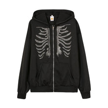 Load image into Gallery viewer, Y2K Rhinestone Skeleton Hoodies Women Gothic Black Zip Up Oversized Sweatshirts Female Retro Harajuku Hooded Jacket Streetwear