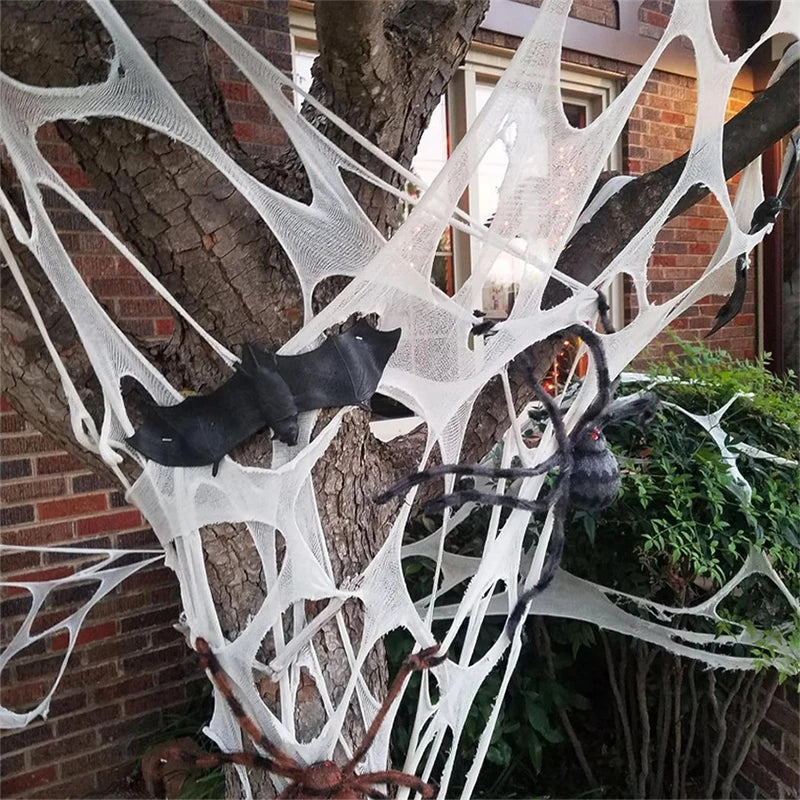 2/4Meters Outdoor Giant Stretchy Netting Spider Webbing Ripped Cobweb Haunted House Prop Halloween Decor Spooky Party Supplies