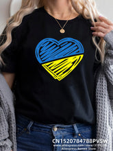 Load image into Gallery viewer, Heartbeat Blue Yellow Women Print T-shirt Girl Y2K Short Sleeve Tee Tops Lady 90S Sweetshirts Female Harajuku Clothing