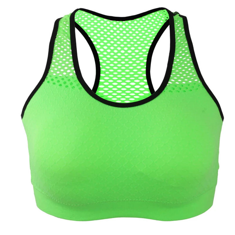 Mesh Sports Bra Hollow Out Sport Top Seamless Fitness Yoga Bras Women Gym Top Padded Running Vest Shockproof Push Up Crop Top