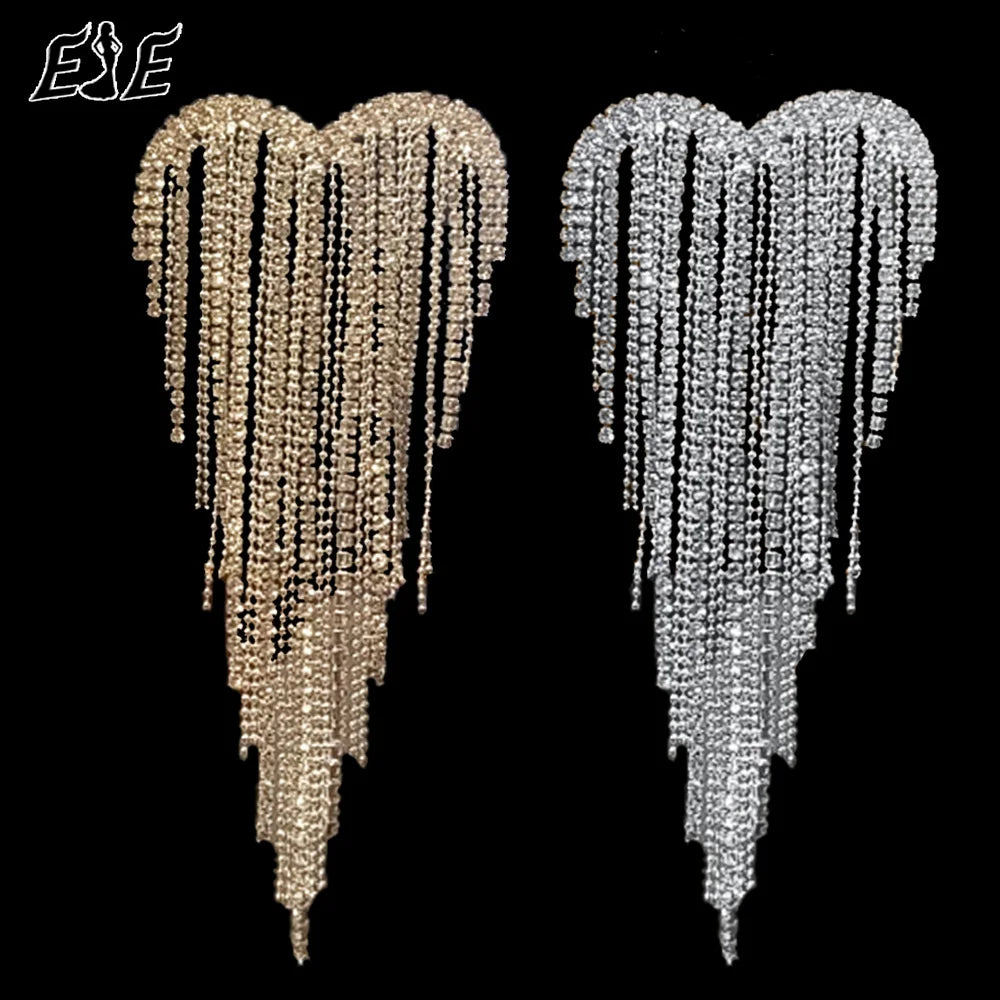 Rhinestone Heart Shape Brooch Luxury Long Thread Tassel Lapel Pins For Clothing Corsage Brooches Sweater Coat Pins Jewelry