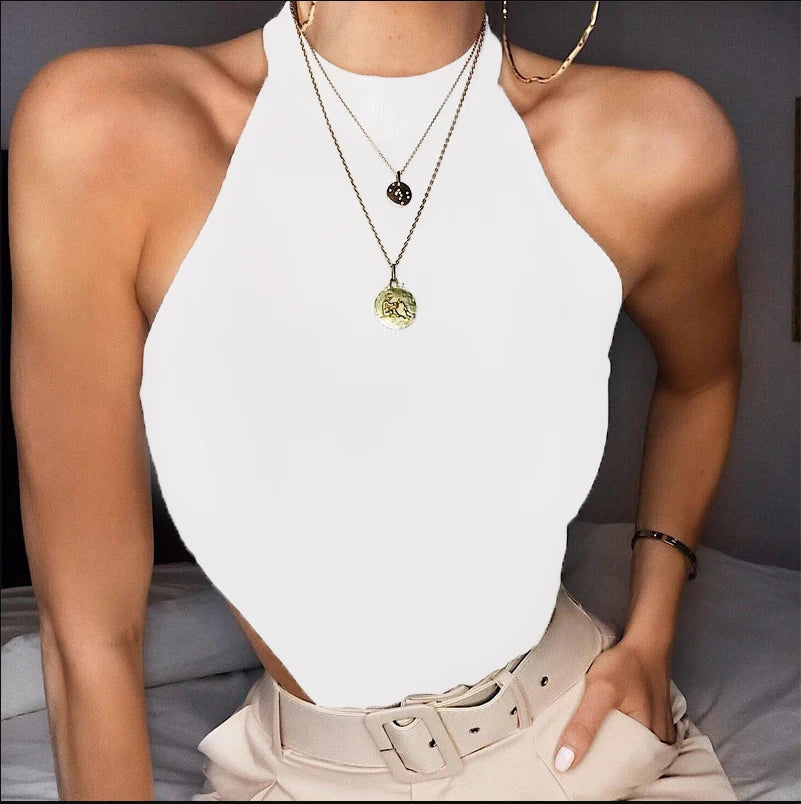 Women Ladies Sexy Sleeveless Solid Color High Cut Slim Skinny Bodycon Club Beach Fashion Halter Bodysuits Leotard Tops Rompers