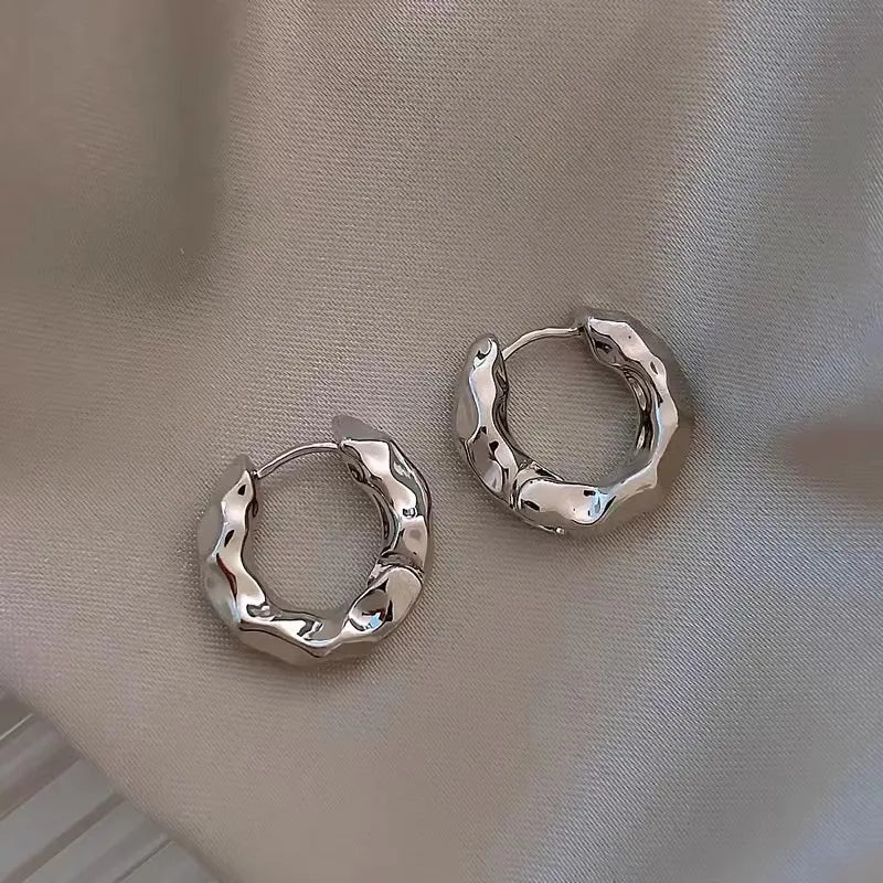 Simple Silver Color Golden Metal Hoop Earrings for Women Fashionable Personalized Daily Accessories Party Jewelry Birthday Gifts