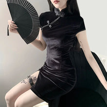 Load image into Gallery viewer, Goth Dark Women Dress Cheongsam Chinese Style Skinny Mini Dress Streetwear Sexy Vintage Haraiuku Summer Women Clothing Slim 2023