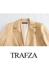 Load image into Gallery viewer, TRAFZA Spring Fashion Women Blazer Tops Gold Turn-Down Collar Long Sleeves Pockets Single Breasted Female Chic Coats Office Lady