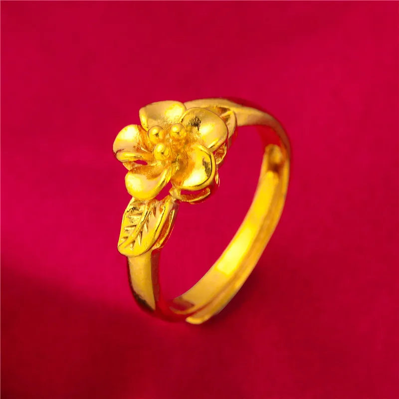 ANIID Ethiopia Dubai Flower Gold Color Arab Rings Resizable For Women Wedding Jewelry African Party Gift Nigerian Jewellery