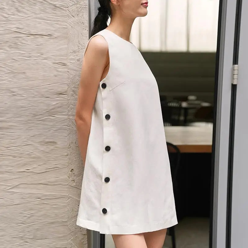 ZANZEA Women Sleeveless Tank Mini Dress 2024 Summer Casual Buttons Sundress Solid Round Neck Short Robe Holiday A-line Vestidos