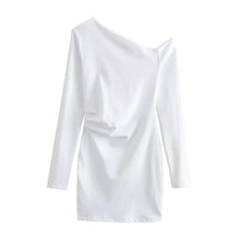 Load image into Gallery viewer, TRAF Women Fashion Spring New Long-sleeved Fold White Asymmetric Dress French Chic Female Sexi Mini Evening Clothing