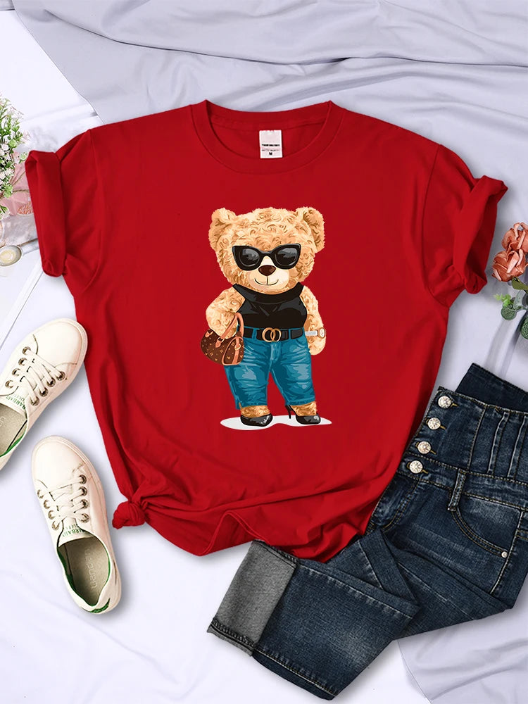 Fashion Teddy Bear Rich Woman T-Shirt Street Hip Hop Short Sleeves Personality Hip Hop T Shirt O-Neck Breathable Summer Tees