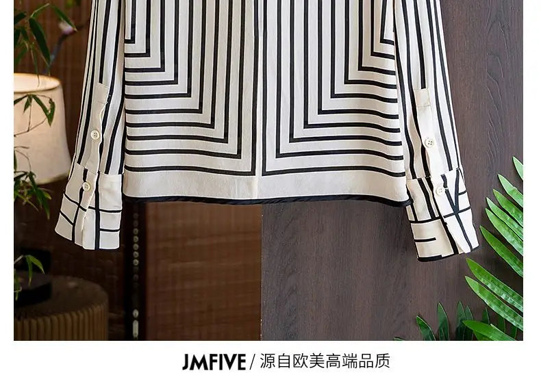 Chiffon Long Sleeves Shirts Women Striped Blouses Soft Breathable and Comfortable Casual Korea Fashion O-Neck Summer Zipper Tops