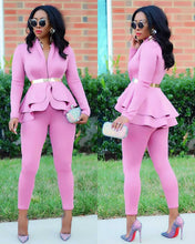 Load image into Gallery viewer, Women Fashion Women&#39;s Set Tracksuit Full Sleeve Ruffles Blazers Pants Suit Two Piece Set Office Lady Business Wear Uniform