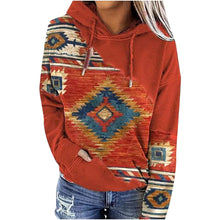 Load image into Gallery viewer, Womens Casual Geometric Horse Print Long Sleeve Drawstring Pullover Tops, Ethnic Style Hooded Sweatshirt