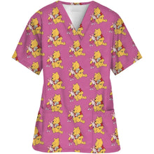 Load image into Gallery viewer, Summer  Disney Winnie the Pooh Medical Nurse Uniform Jogger Hospital Uniforms Scrubs New Spa Uniforms Women V-neck Fashion Top