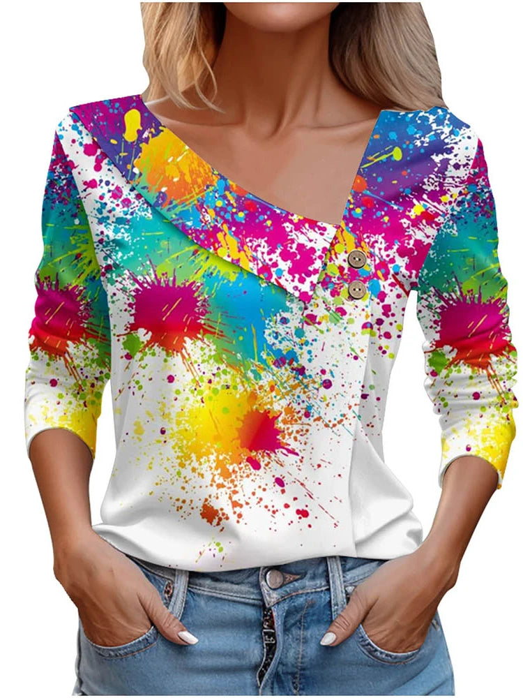 T Shirt For Women Fashion Long Sleeve Top White Floral Print Shirts And Blouses Autumn Winter Clothes For Women 2024