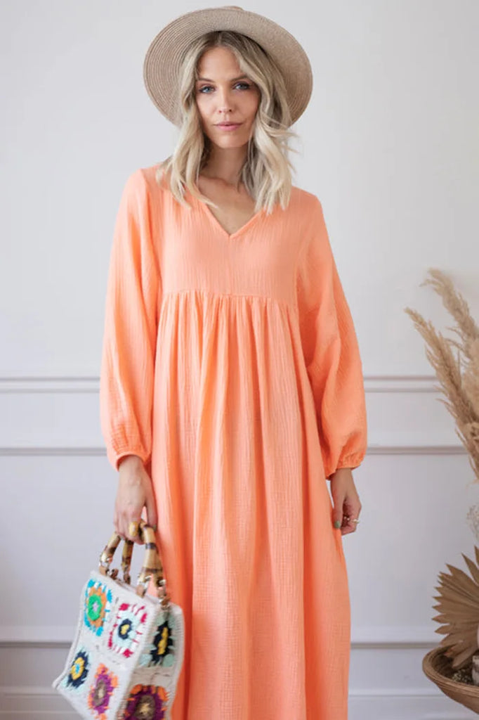 Vintage Dress For Women Muslin 100% Cotton Sexy V-Neck Long Sleeve Casual Loose Maxi Holiday Party Beach Boho Sundress Vestido