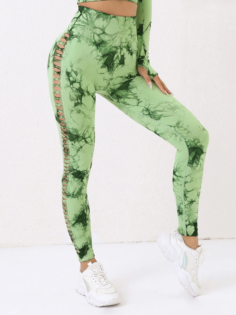 2024 Butt Lifting Sexy Gym Leggings Women High Waist Seamless Tie Dye  Leggings Women Skinny Stretch Outdoors Hollow Out Pants