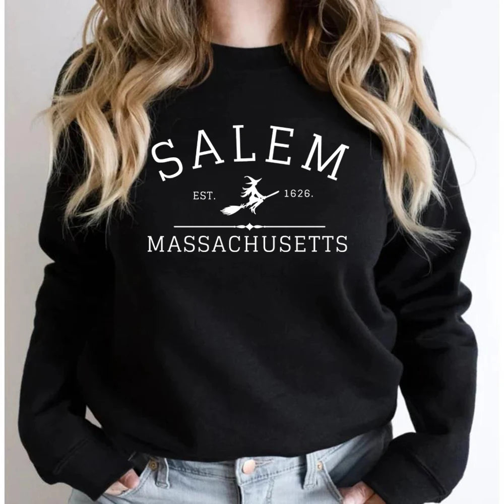 Salem Massachusetts Crewneck Halloween Sweatshirt Salem Witch Sweater Halloween Witchy Sweatshirts Women Graphic Hoodies Top