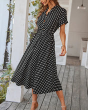 Load image into Gallery viewer, Ladies Polka Dot Print Shirt Dress Women Casual Midi Holiday Summer Dress Female Loose Women Beach Dress Sundress Robe Vestidos