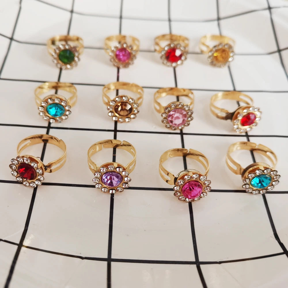 12/36PCS/set Adjustable Kids Crystal Rings Jewelry Heart Star Square Open Finger Ring For Children Girl Party Gift