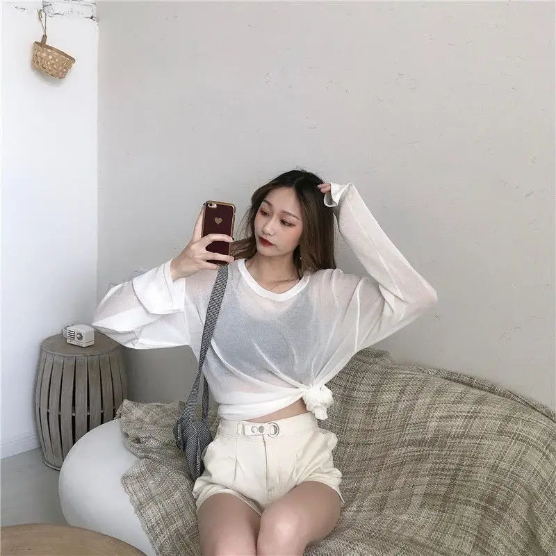 Sheer T-shirts Women Loose Korean Style Summer Sun-proof Casual Simple All-match Thin Lazy Fashion Ulzzang Temperament Classic