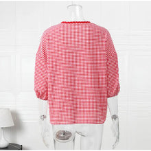 Load image into Gallery viewer, Elegant Plaid Bow Lace Print Women Shirt Fashion Casual Long Lantern Sleeve V Neck Tops 2024 Spring Summer Female Love Outwear