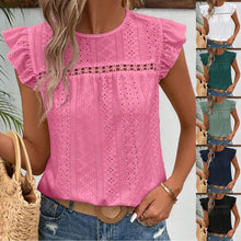 Load image into Gallery viewer, New T Shirts Womens Elegant Fashion Pullover New Lace Hollow Flower Short Sleeve Blouses Round Neck Casual Tops женская одежда