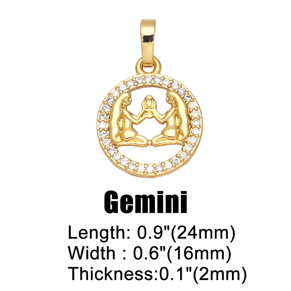 OCESRIO 12 Constellation Zodiac Charms for Jewelry Making Gold Plated Copper Zircon Supplies for Jewelry Findings pdta618