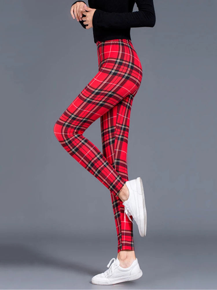 BornToGirl Y2K Streetwear Leggings Pants For Women Casual Slim High Waist Black Blue Red Brown Khaki Plaid Leggings Pants 2023