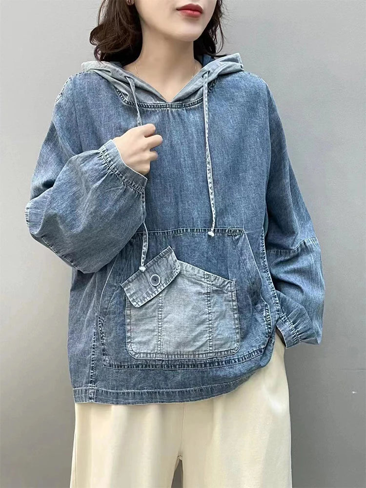 Max LuLu 2024 Spring Fashion Denim Hoodies Womens Vintage Hooded Classic Loose Sweatshirts Ladies Harajuku Casual Korean Clothes