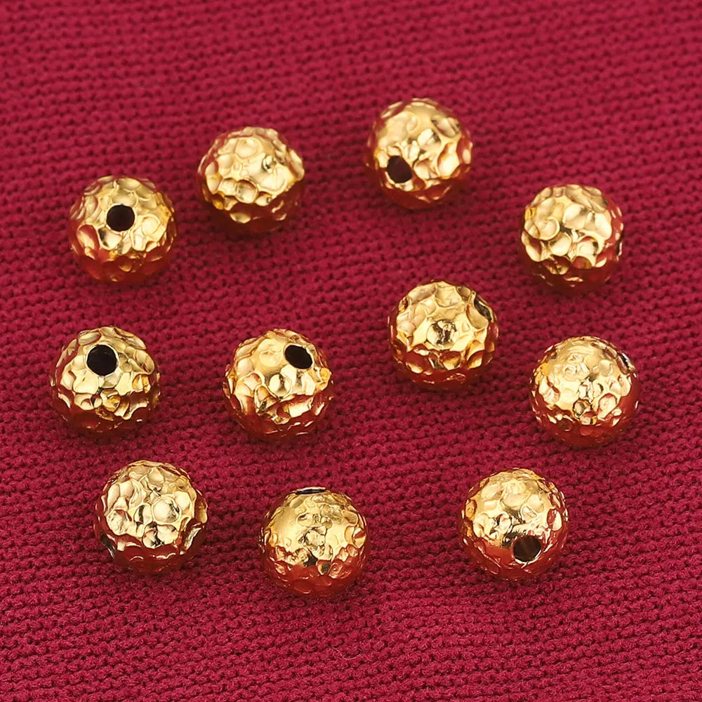 10pcs 4 6 8mm Gold Plated Stainless Steel Frosted Hammered Ball Beads Charm Loose for Bracelet DIY Jewelry Making Supplies Waist