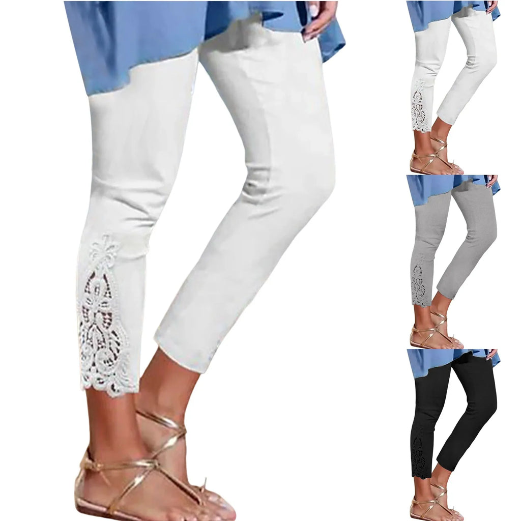 Spring Summer Capris Women's Lace  Leggings High Waist Slim Fit Stretchy Long Pants Versatile Women Beachwear Leggings