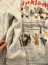 Load image into Gallery viewer, Cat Dog Print Sudadera Fleece Loose Animal Pullovers Hooded Thick Casual Tops High Street American Women Vintage Sweatshirt