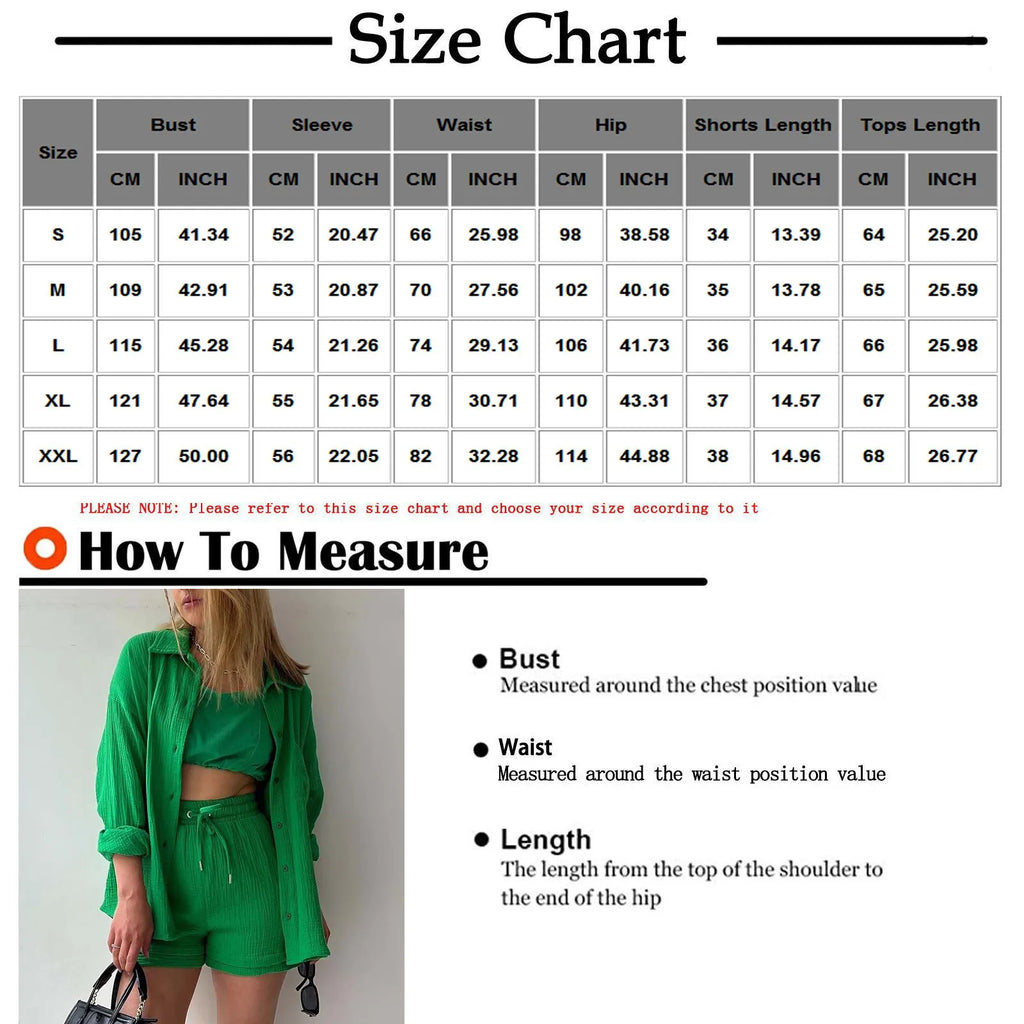 Two Piece Women's Summer Muslin Blouse Shirt And Shorts Clothes Two Piece Set Beach Outfit Set Two Piece Set Women