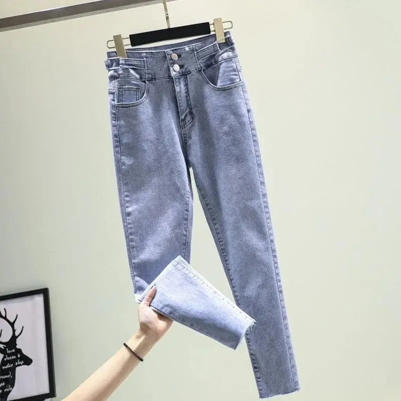 Women's Summer New in Matching Set Korean Elegant Splice Fake Two Piece Shirts+Jeans Suit 2023 Chic Blouse Denim Trousers Suits