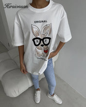 Load image into Gallery viewer, Hirsionsan 2024 Cool rabbit Printed T Shirt Women Summer Loose Casual Soft Female Clothing Vintage O Neck Cotton Lady Tops Y2k