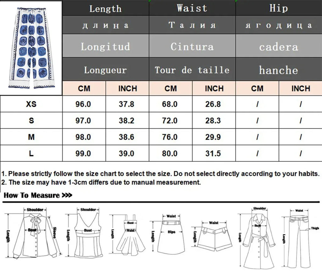 TRAFZA Women Suits Print Turn-Down Collar Long Sleeves Single Breasted Casual Shirts+High Waist Pockets Zipper Wide Leg Pants