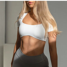 Load image into Gallery viewer, 2024 Fitness Bra Short Sleeve Simple Shockproof Sports Curved Hem Yoga Shirt Slim Fit Crop Top Run Gym Shirts Women Active Wear