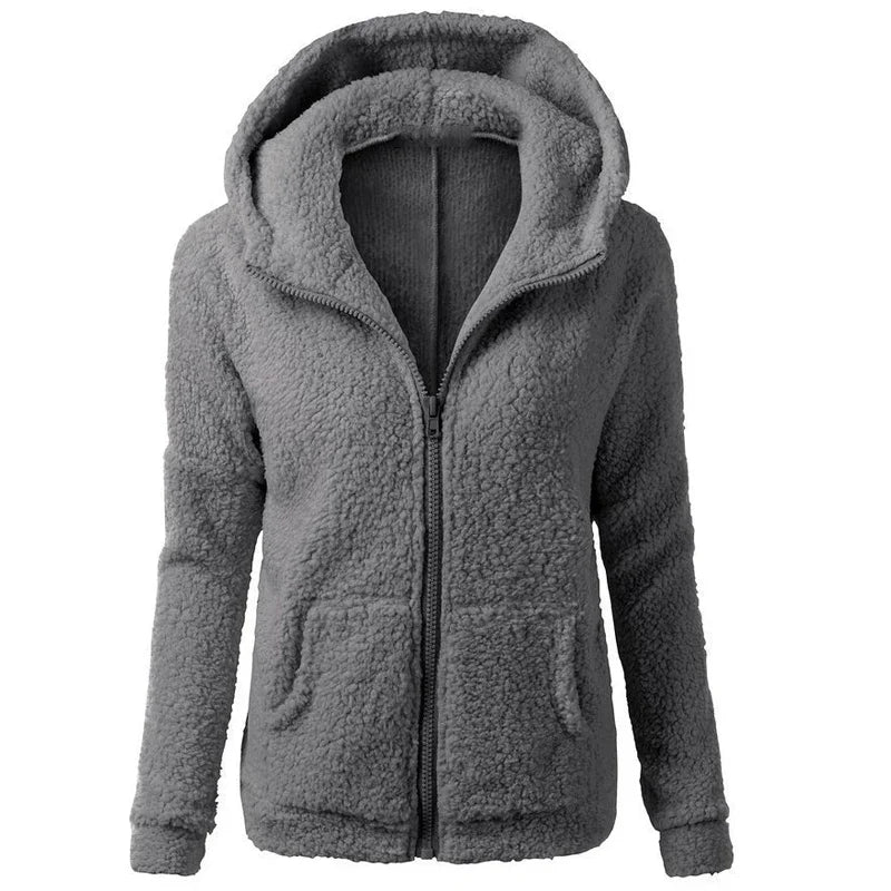 Autumn Winter Warm Jacket Women hoodie Hooded 2024 Casual Female Hoodies Sweatershirt Zipper Coat Solid Soft Fleece Women Coat