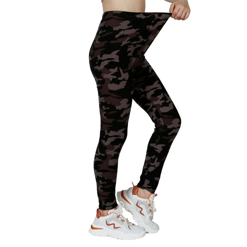 PD112 Camo Light Coffee Printed White Gray WOMEN'S Casual Sports Leggings with High Elasticity, Slim Fit, and Tight Cropped Pant