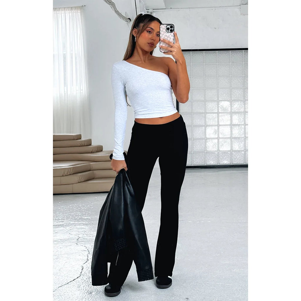 2023 Fashion Women's Pants Trousers Solid Flare Elegant Pant Cargo Leggings Trousers Y2k Sweat Streetwear Low Waisted Slim Fit