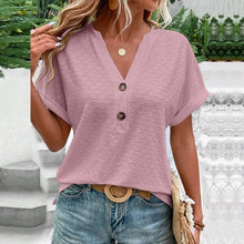 Load image into Gallery viewer, 2023 New Fashion Women Blouses Casual Jacquard Button V-Neck Solid Loose Shirts Summer Short Sleeve Oversized Tops Female