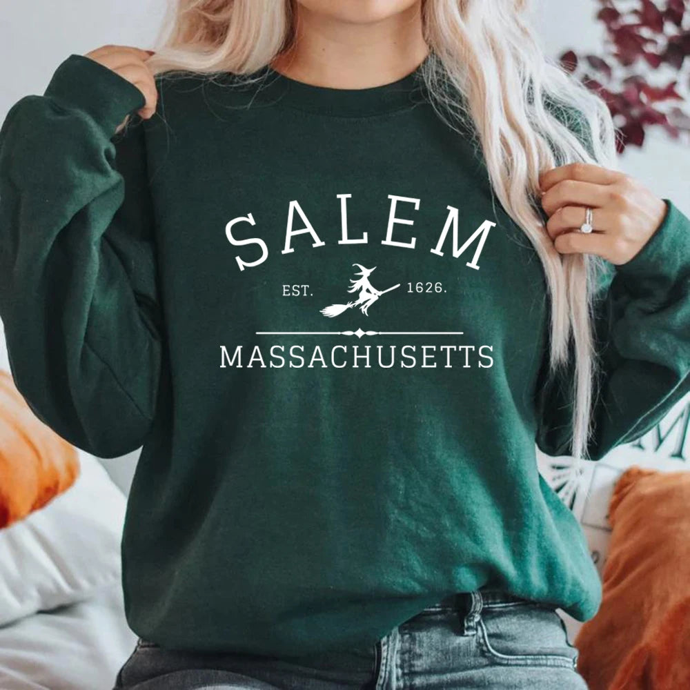 Salem Massachusetts Crewneck Halloween Sweatshirt Salem Witch Sweater Halloween Witchy Sweatshirts Women Graphic Hoodies Top