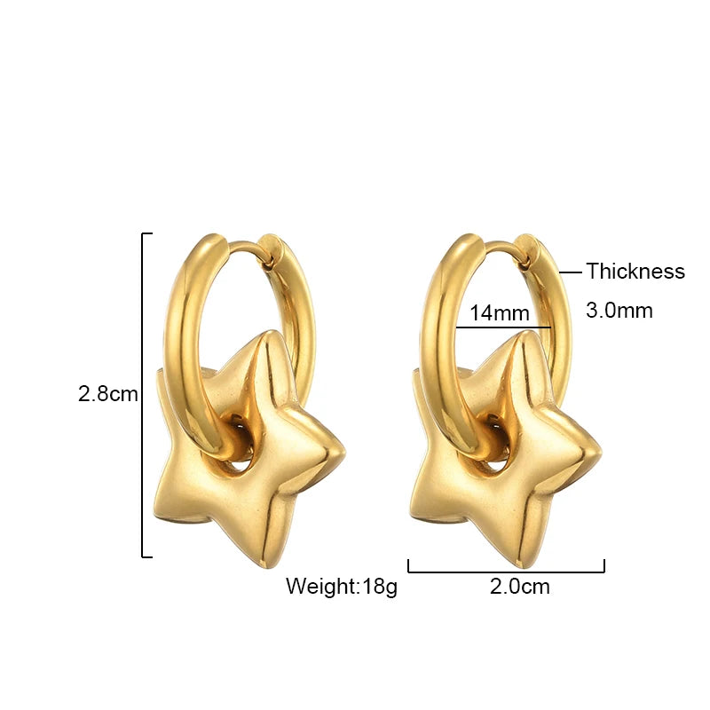 Classic Stainless Steel Heart Star Hoop Earrings For Women Punk Hip Hop Gold Silver Color Y2K Jewelry Female Earrings oorbellen